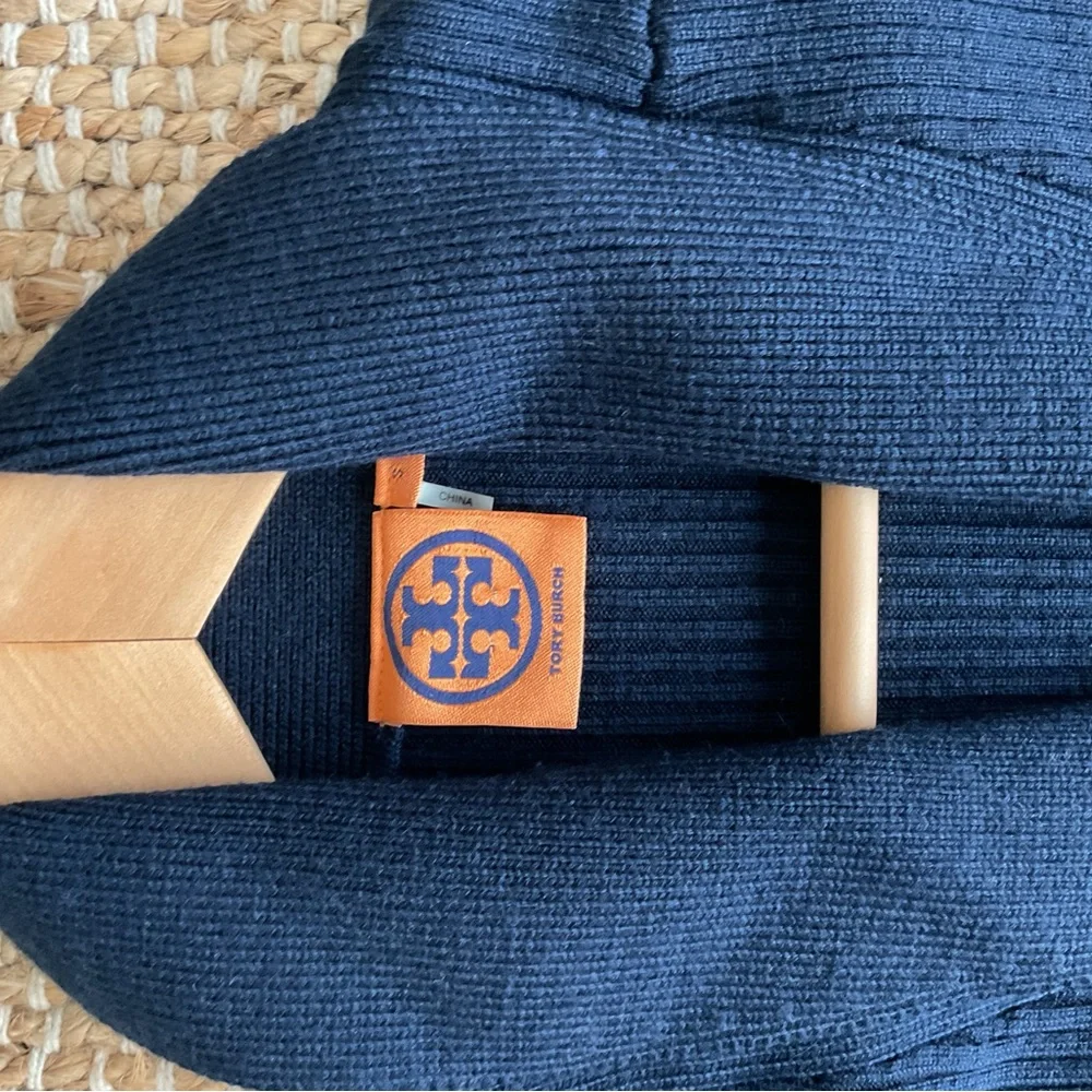 Tory Burch navy blue wool SZ S. Long cardigan - Picture 3 of 7
